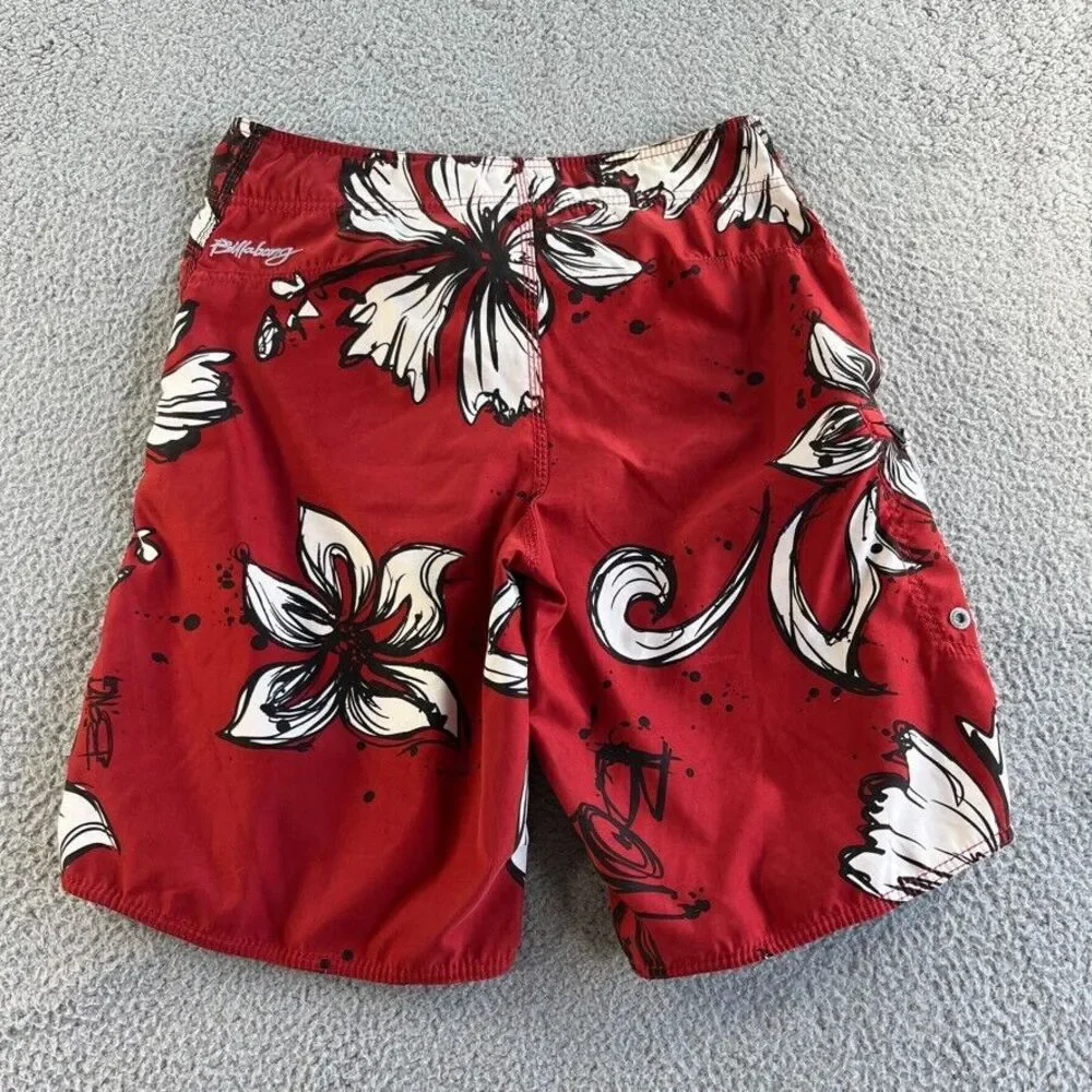 Vintage Billabong Board Shorts Mens 32 Red Swim Trunks Floral Beach Surf‎ Aloha